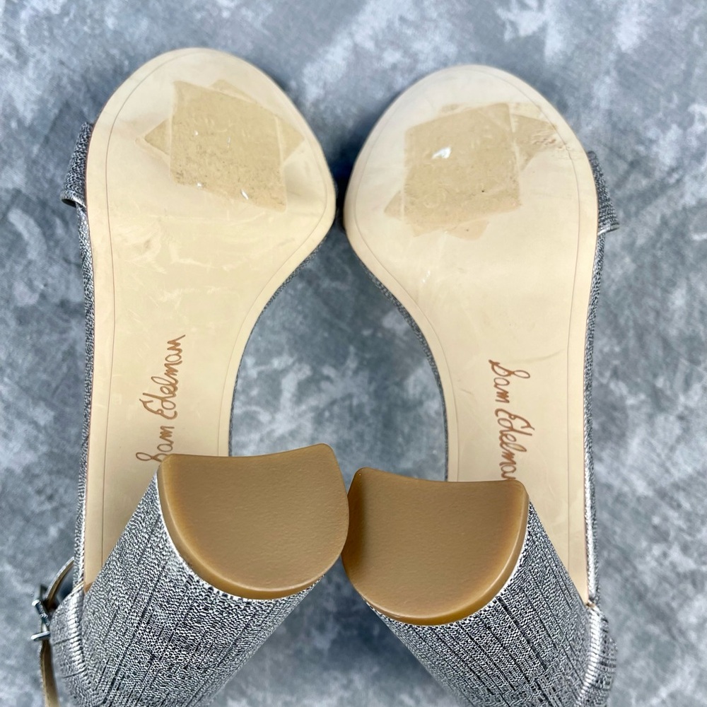 New Sam Edelman Silver Yaro Blocked Heel/ Sandal Size 8.5 - Picture 8 of 11